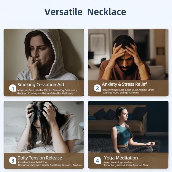 2PCS Breathing Necklace for Anxiety Relief Adjustable Chains Stainless Steel Whi - Picture 4 of 6